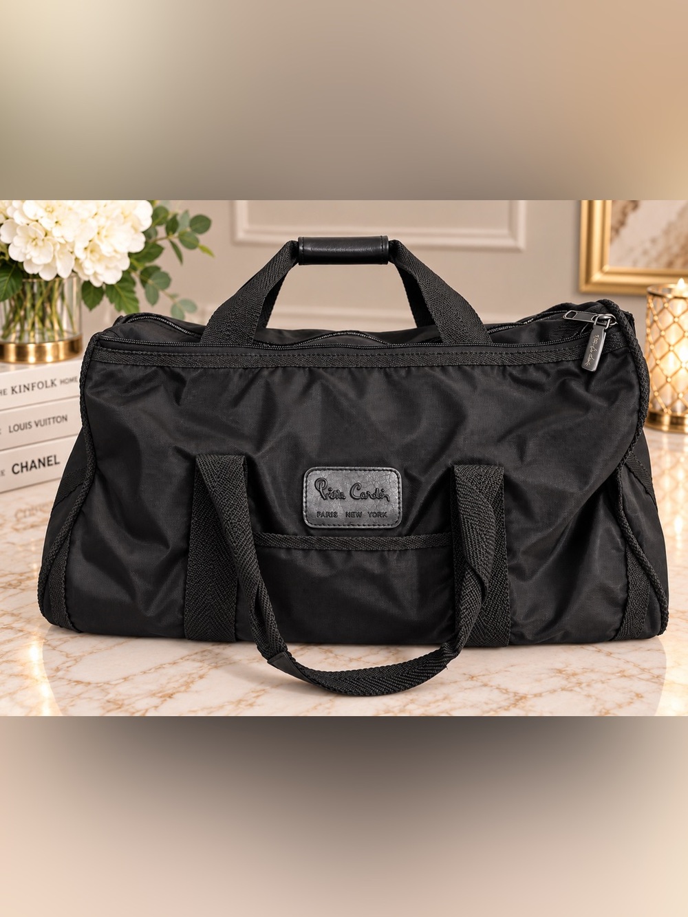 Pierre Cardin Black Duffle Travel Bag – Unisex Weekender Gym Carry-On Bag